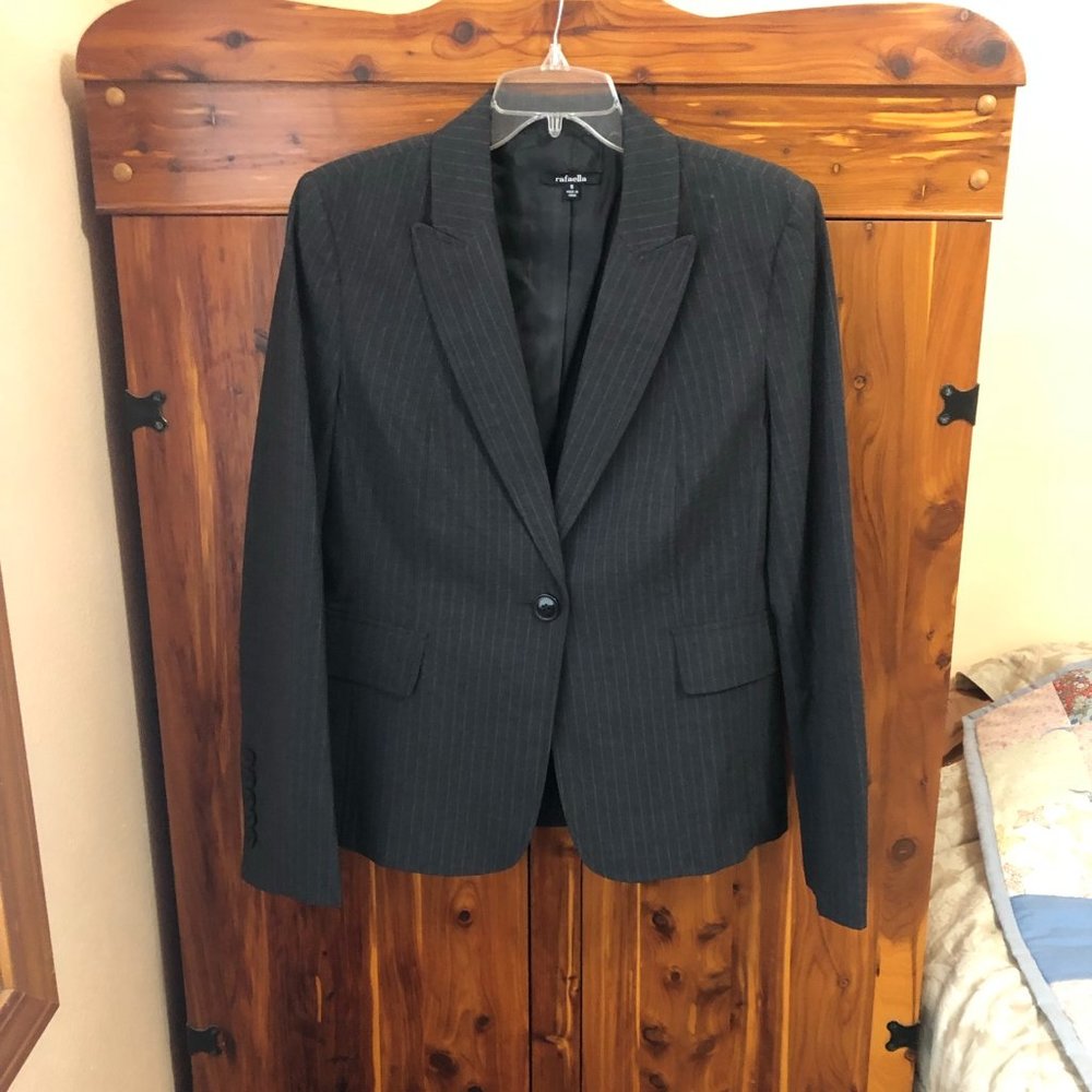Dark Gray Blazer with Light Gray Stripes, Size 8